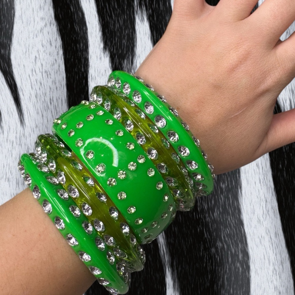 Deadstock Green Crystal-Studded Bangles